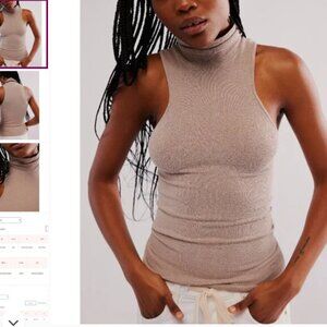 🐛2for$30 Free People Intimately Mock Neck Sleeveless Beige/Taupe/Tan Top M/L